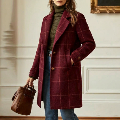 Plaid Button Front Long Coat