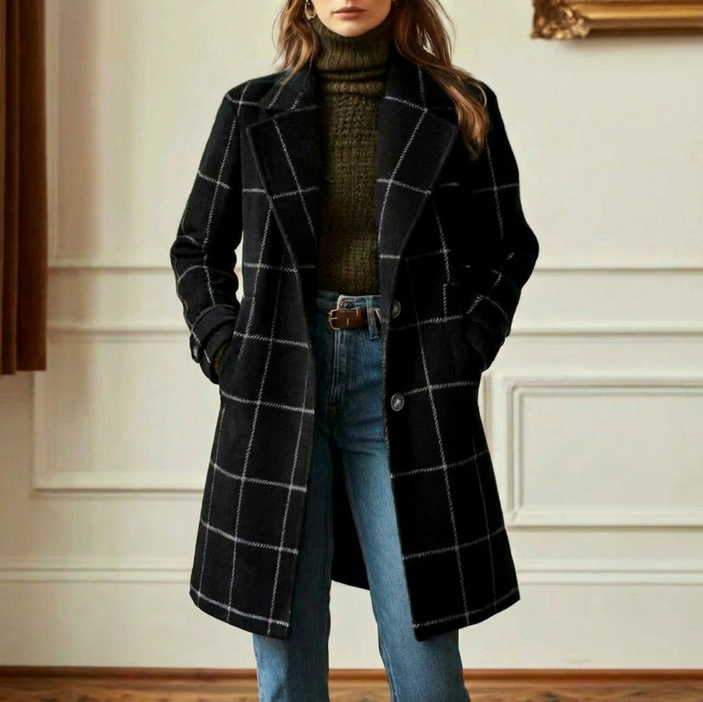 Plaid Button Front Long Coat