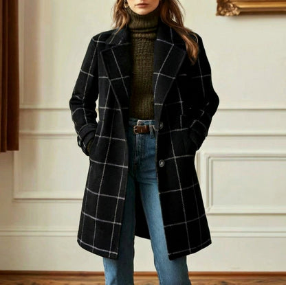 Plaid Button Front Long Coat