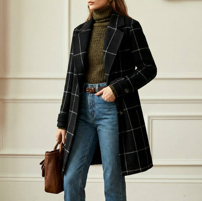 Plaid Button Front Long Coat