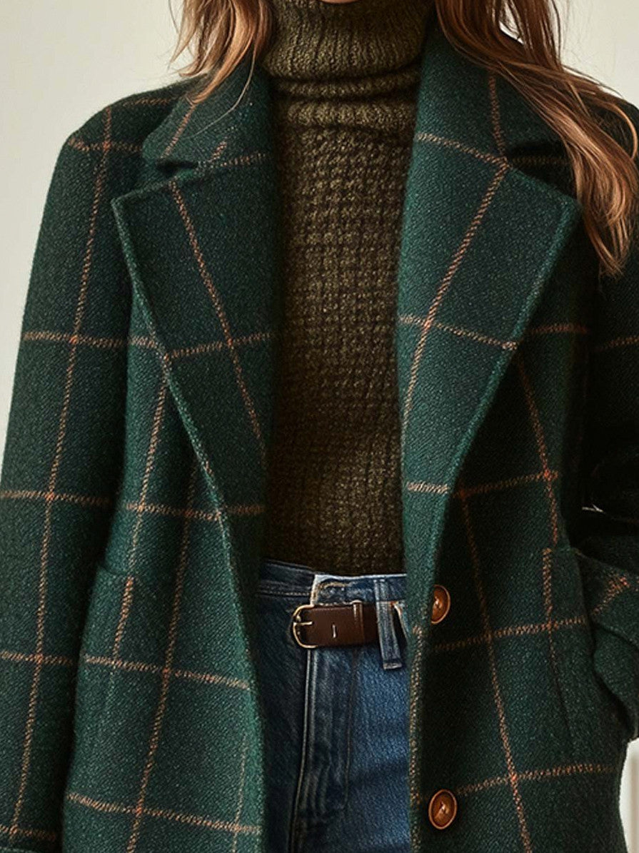 Plaid Button Front Long Coat