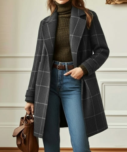 Plaid Button Front Long Coat