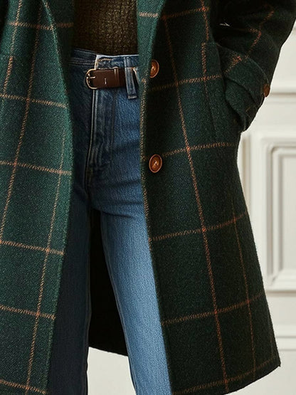 Plaid Button Front Long Coat