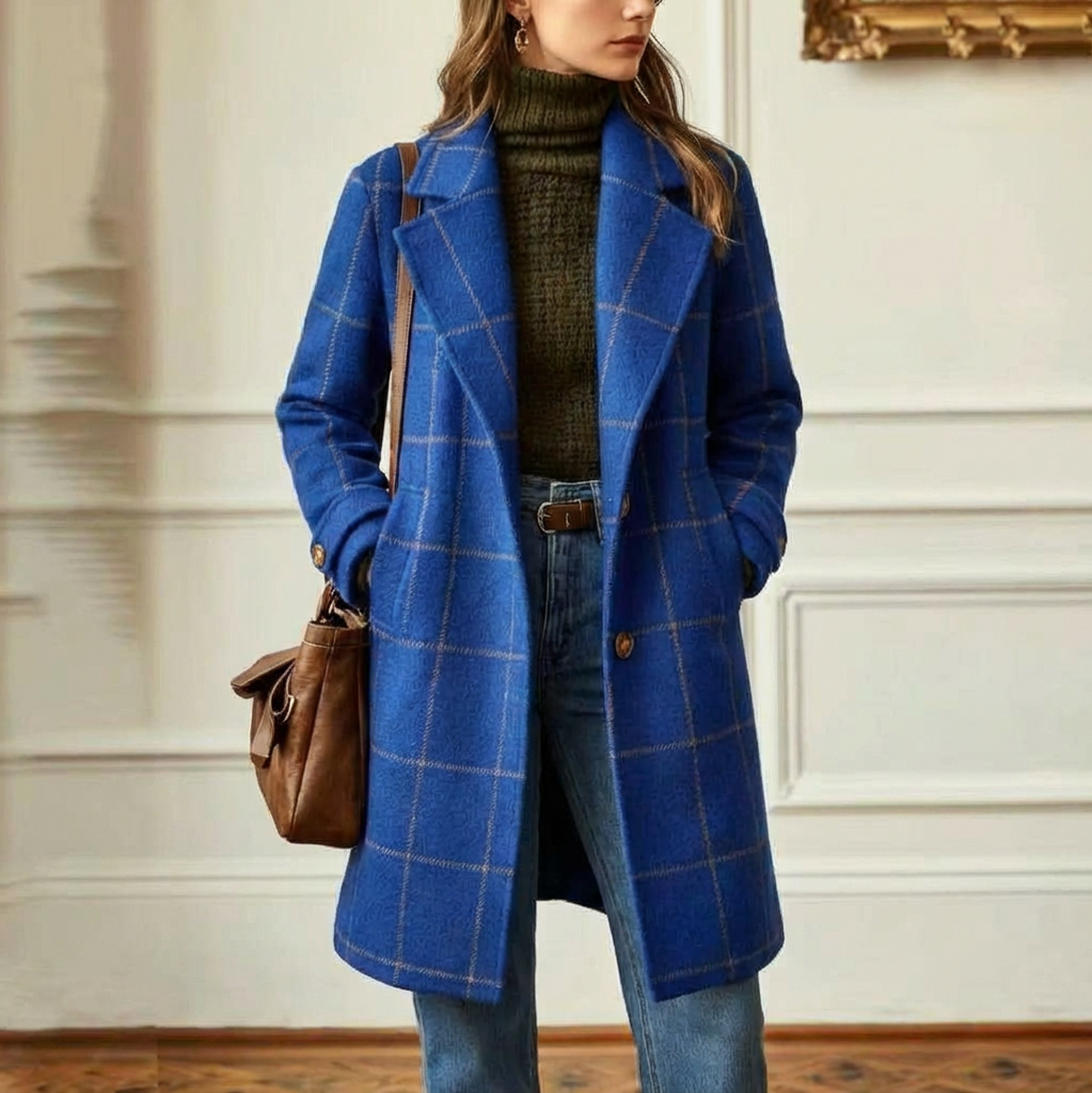 Plaid Button Front Long Coat