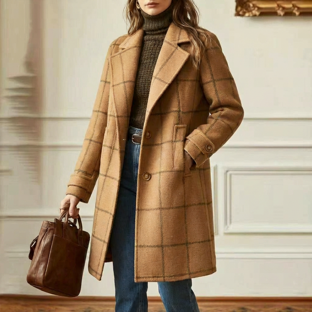 Plaid Button Front Long Coat