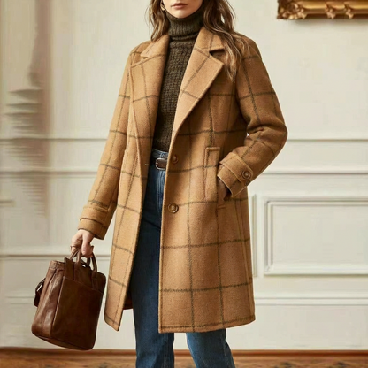 Plaid Button Front Long Coat