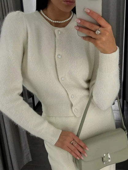Puff Sleeve Knit Cardigan