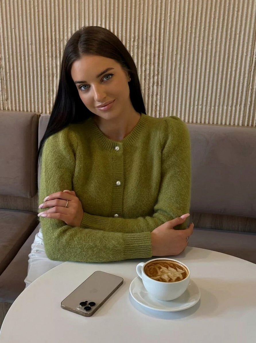 Puff Sleeve Knit Cardigan