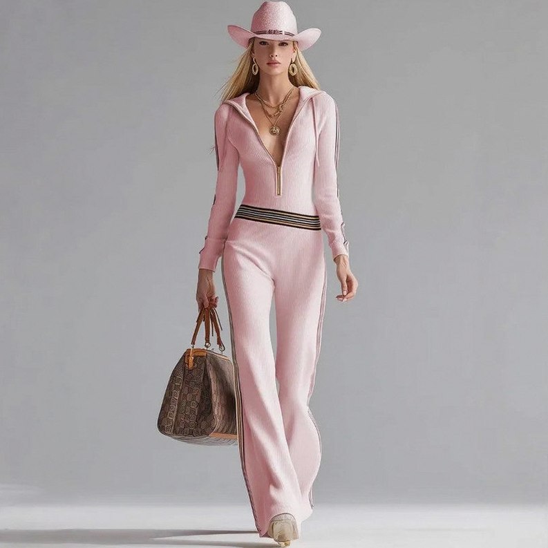 Ribbed Knit Half Zip Jumpsuit