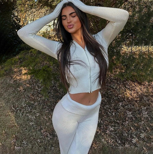 Ribbed Knit Long Sleeve Cardigan Matching Set