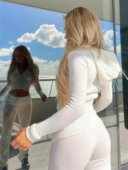 Ribbed Knit Long Sleeve Cardigan Matching Set