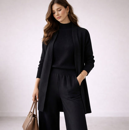 Ribbed Knit Long Sleeve Mock Neck Cardigan Matching Set