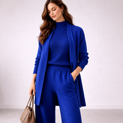 Ribbed Knit Long Sleeve Mock Neck Cardigan Matching Set