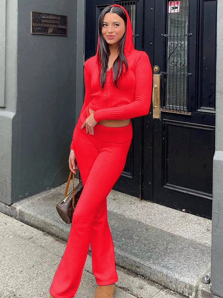Ribbed Knit Long Sleeve Cardigan Matching Set