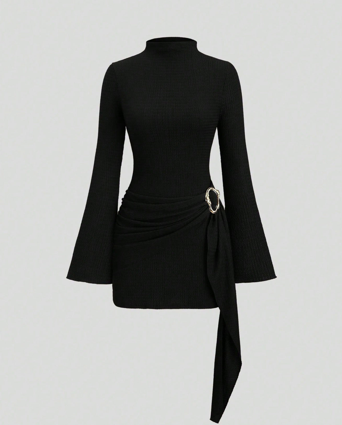 Ribbed Knit Long Sleeve Mock Neck Mini Dress