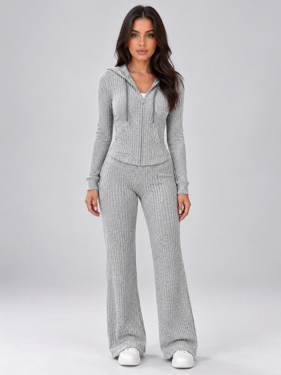 Ribbed Knit Long Sleeve Two Piece Set
