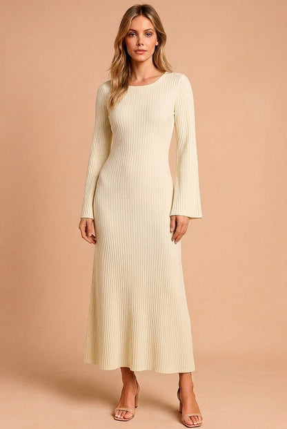 Ribbed Long Sleeve Midi Sweater Dress