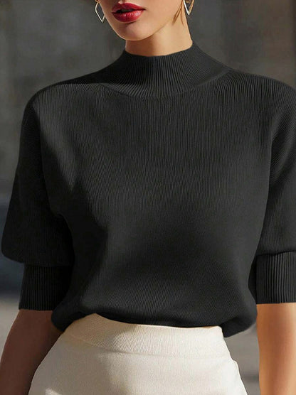 Ribbed Mock Neck Knit Sweater