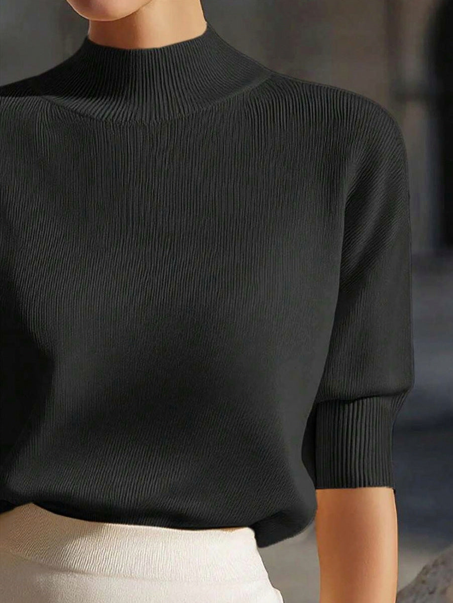 Ribbed Mock Neck Knit Sweater