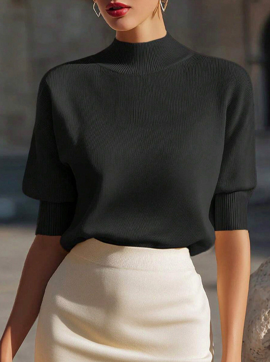 Ribbed Mock Neck Knit Sweater