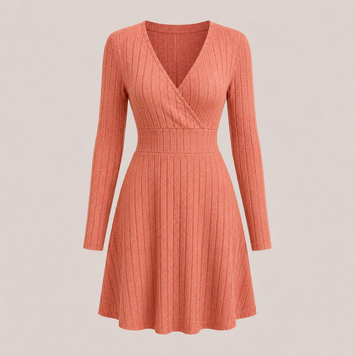 Ribbed Wrap Long Sleeve Mini Dress