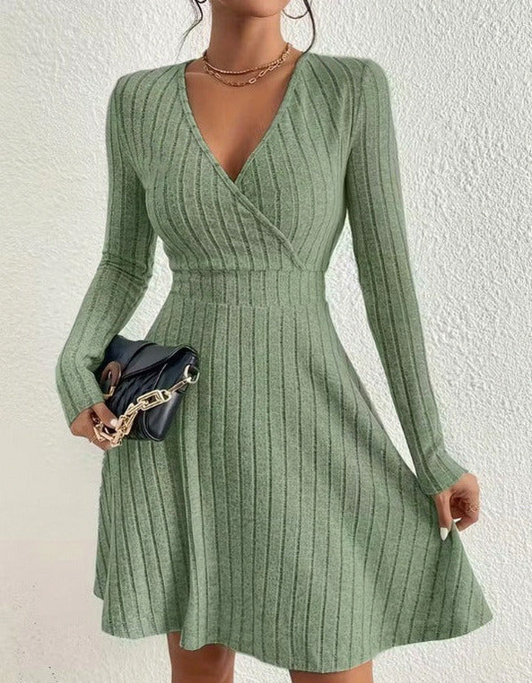 Ribbed Wrap Long Sleeve Mini Dress