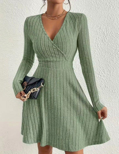 Ribbed Wrap Long Sleeve Mini Dress