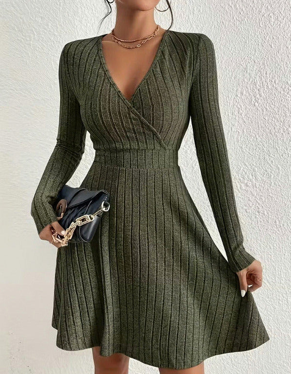Ribbed Wrap Long Sleeve Mini Dress