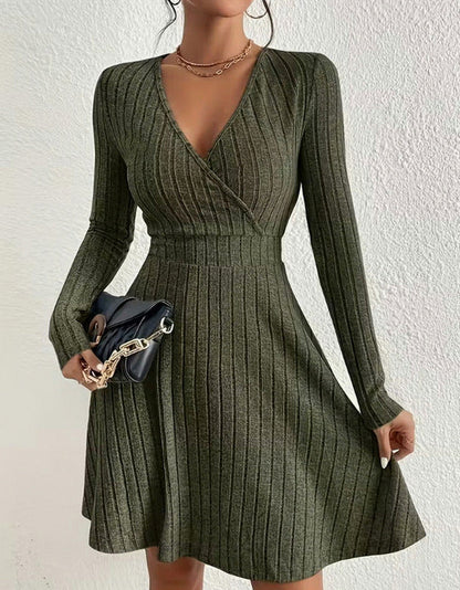 Ribbed Wrap Long Sleeve Mini Dress