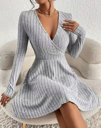 Ribbed Wrap Long Sleeve Mini Dress