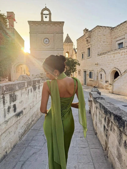 Satin Cowl Neck Ruched Maxi Dress