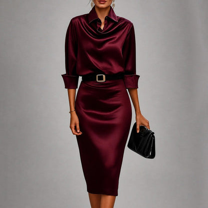 Satin Cowl Neck Midi Dress