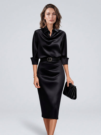 Satin Cowl Neck Midi Dress