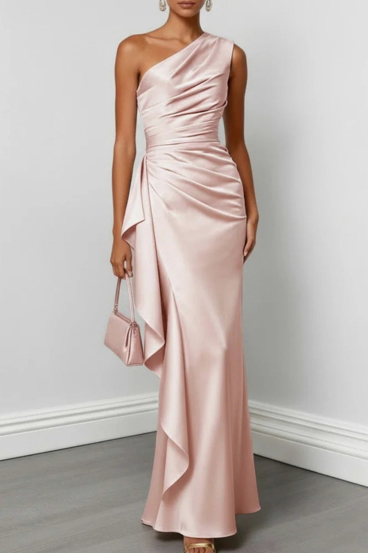 Satin One Shoulder Maxi Dress