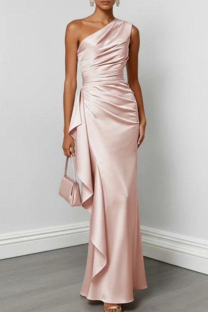 Satin One Shoulder Maxi Dress