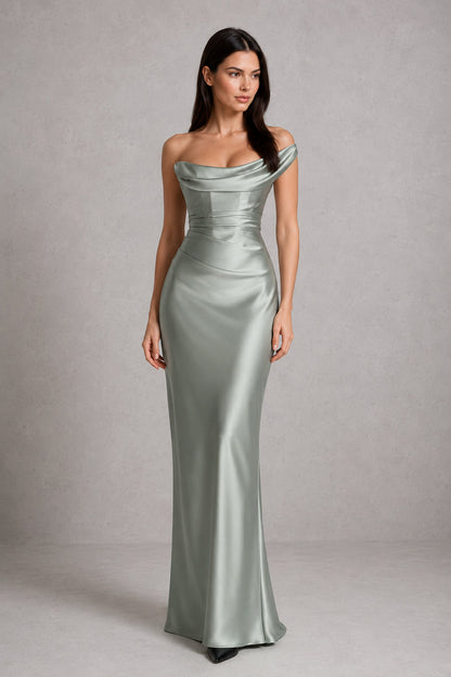 Satin One Shoulder Cowl Maxi Dress