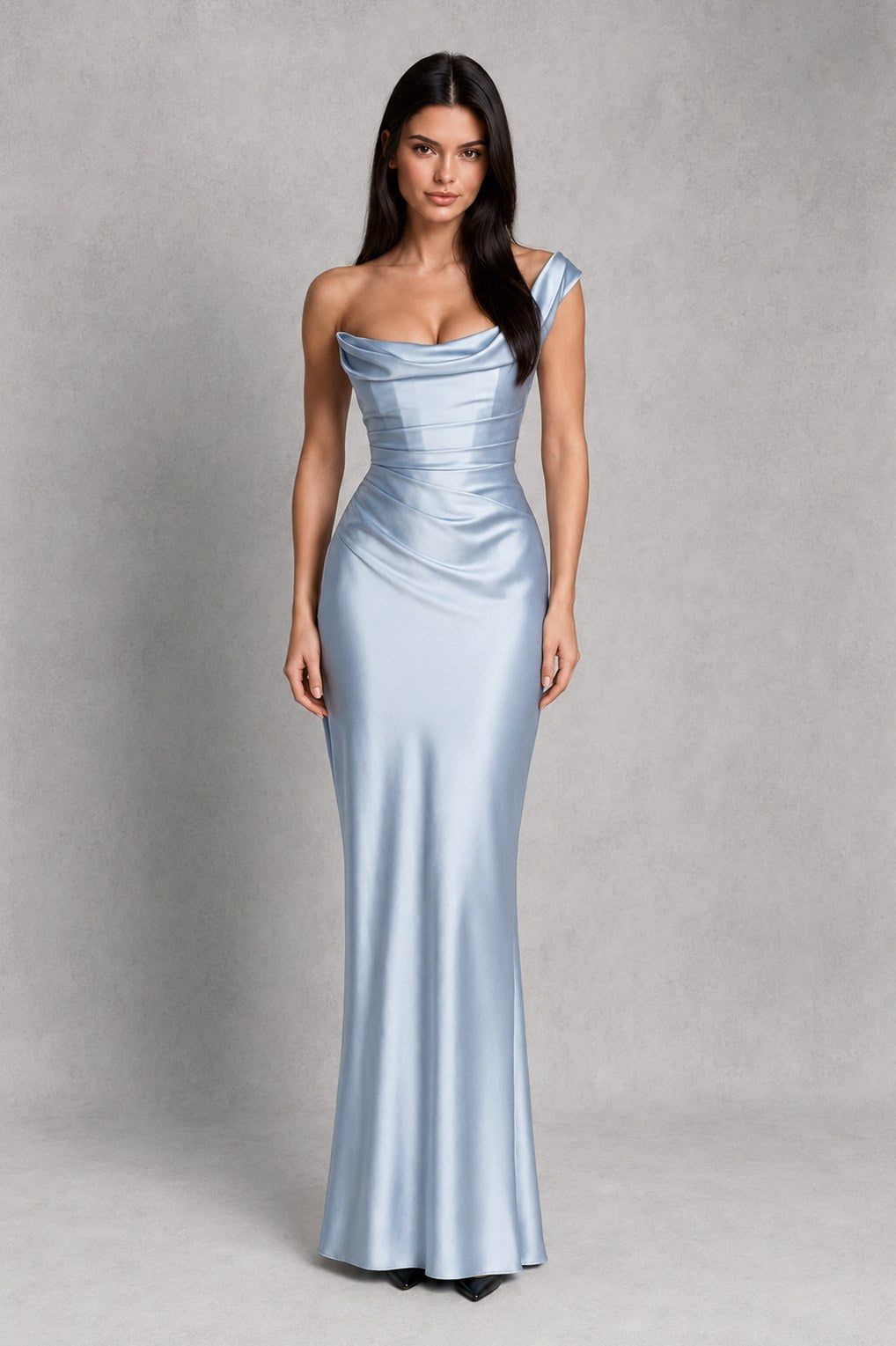 Satin One Shoulder Cowl Maxi Dress