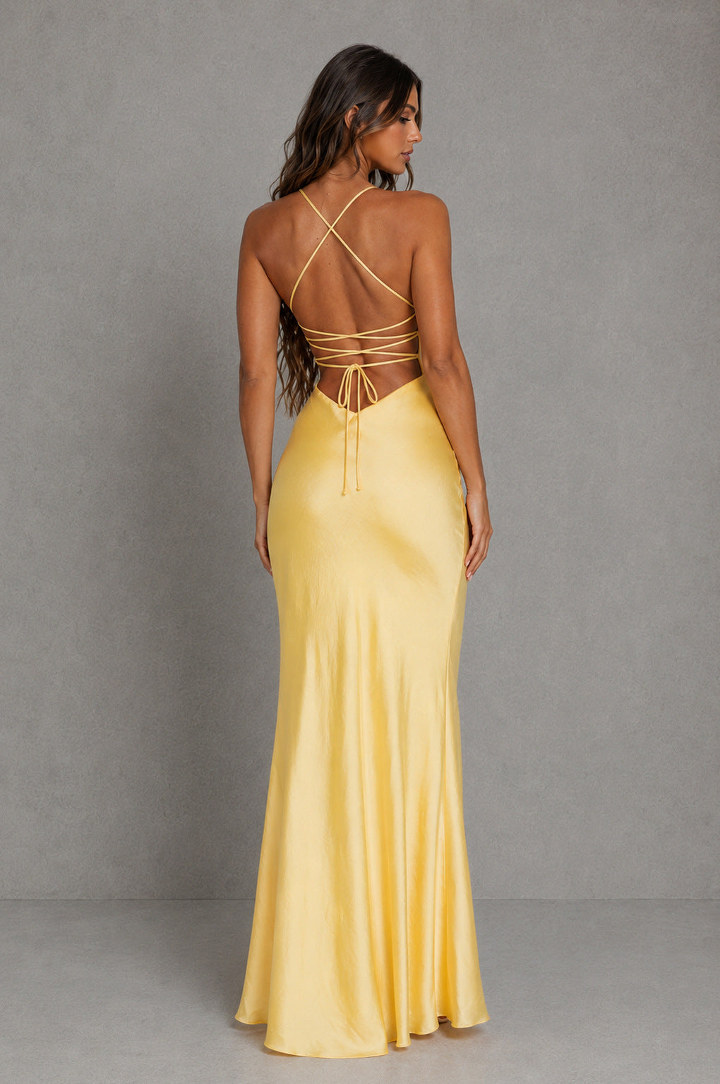 Satin V Neck High Slit Slip Dress