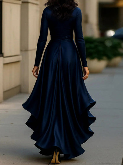 Satin Wrap Long Sleeve Midi Dress