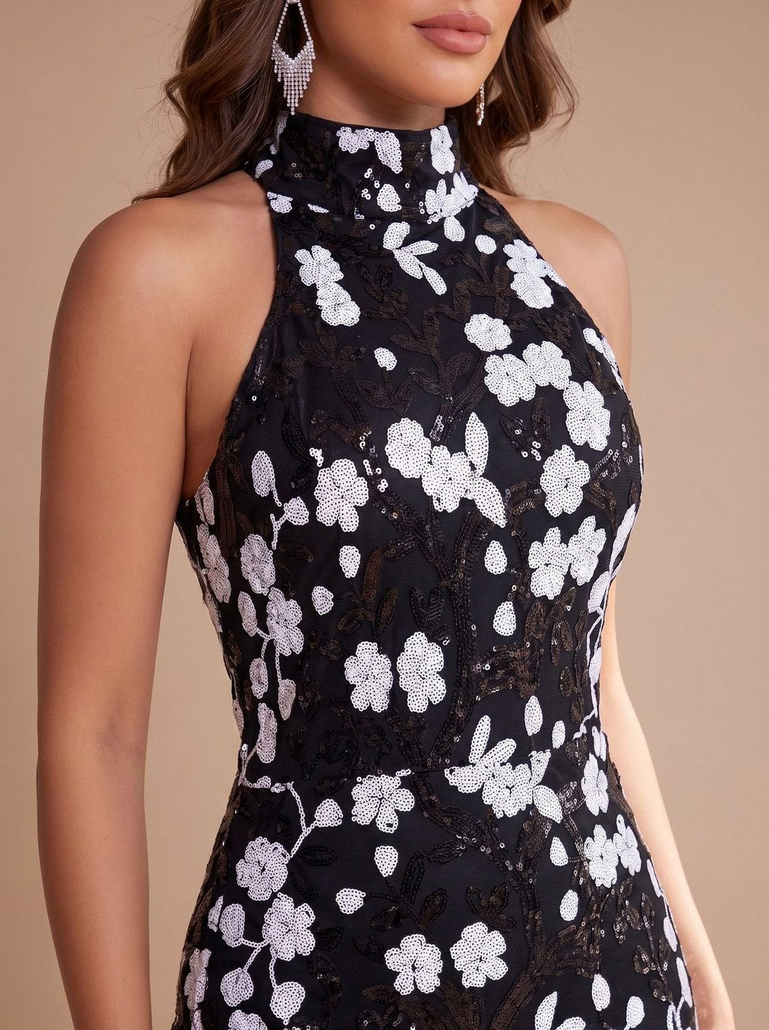Sequin Halter Neck Maxi Dress