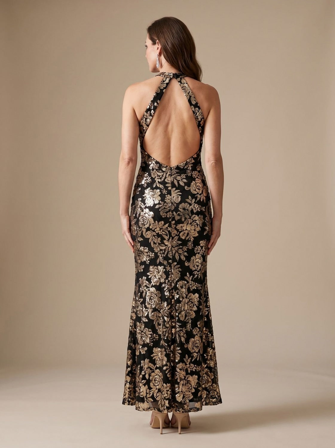 Sequin Halter Neck Maxi Dress