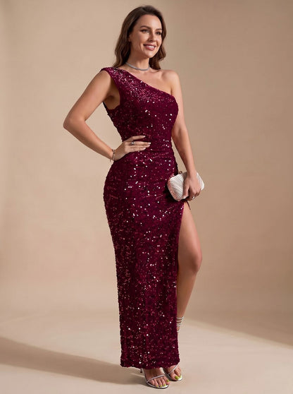 Sequin One Shoulder Maxi Dress
