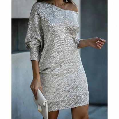 Sequin 3/4 Sleeve One Shoulder Mini Dress