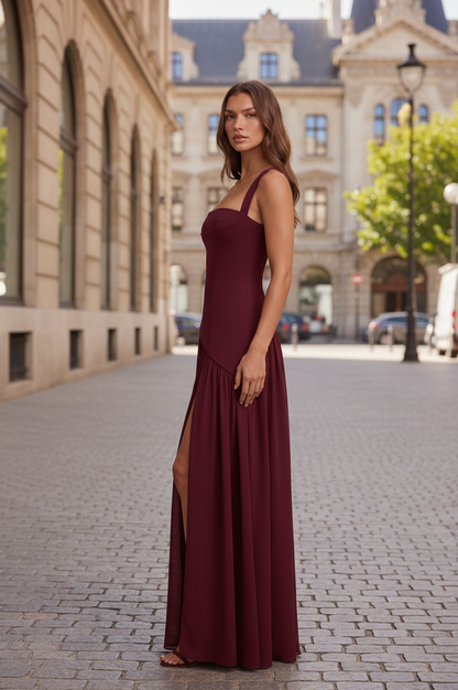 Square Neck Drop Waist Maxi Dress