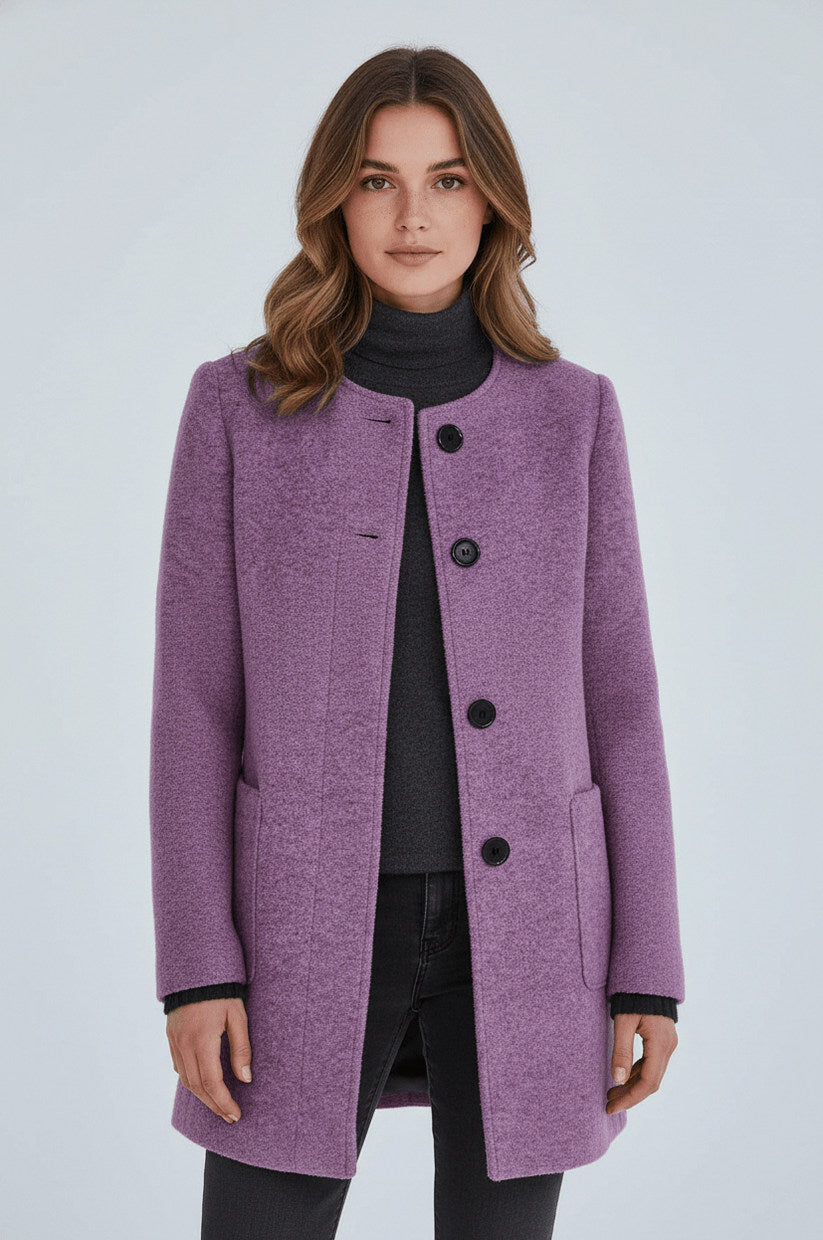 Stand Collar Button Front Coat