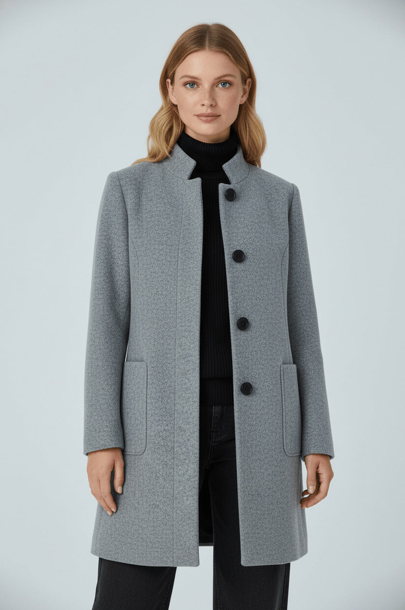 Stand Collar Button Front Coat