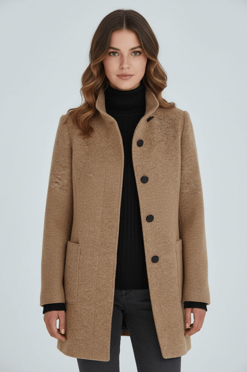 Stand Collar Button Front Coat