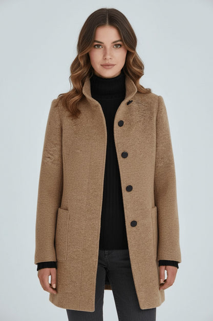 Stand Collar Button Front Coat