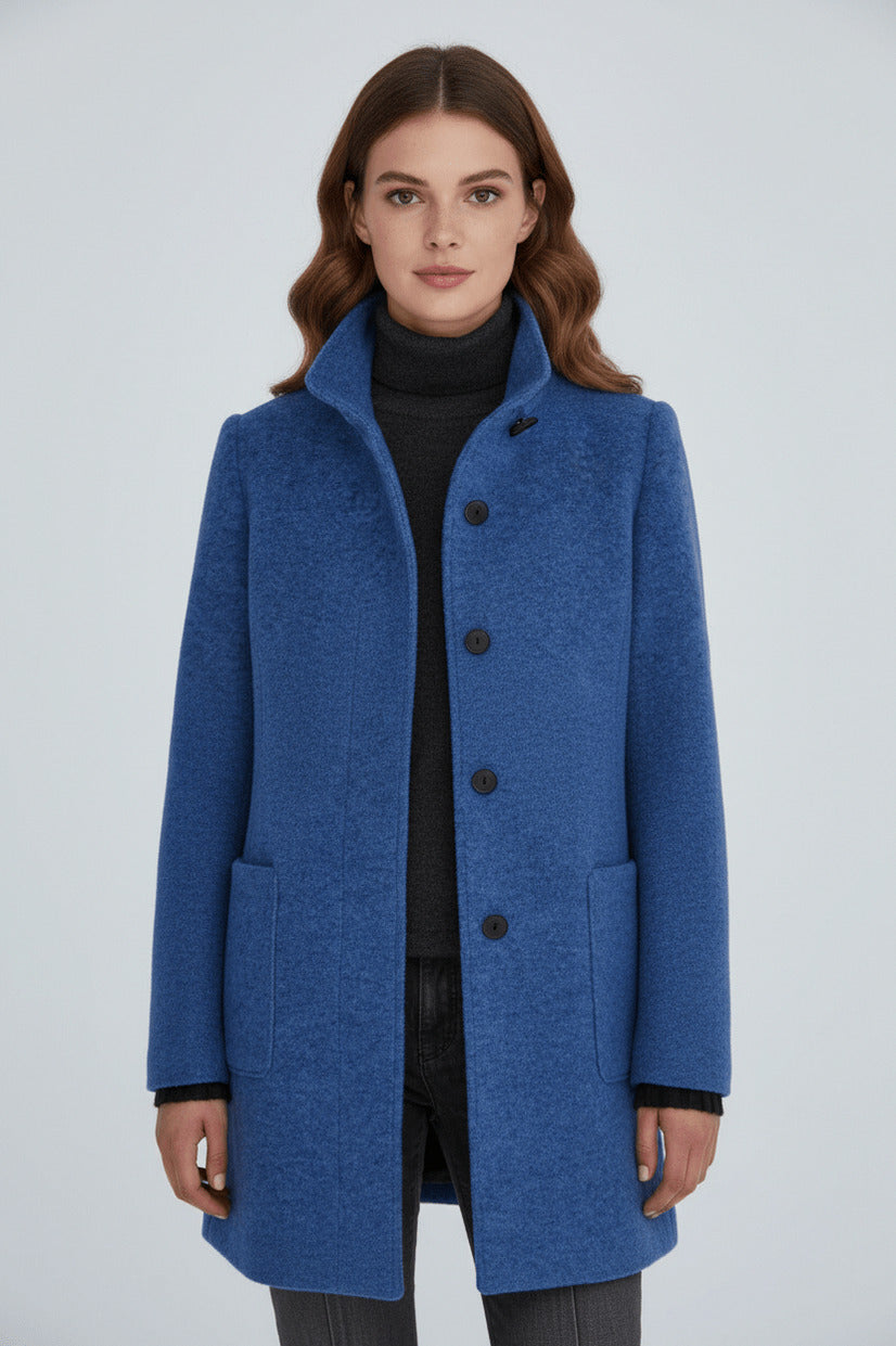 Stand Collar Button Front Coat