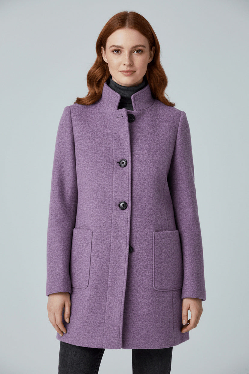 Stand Collar Button Front Coat